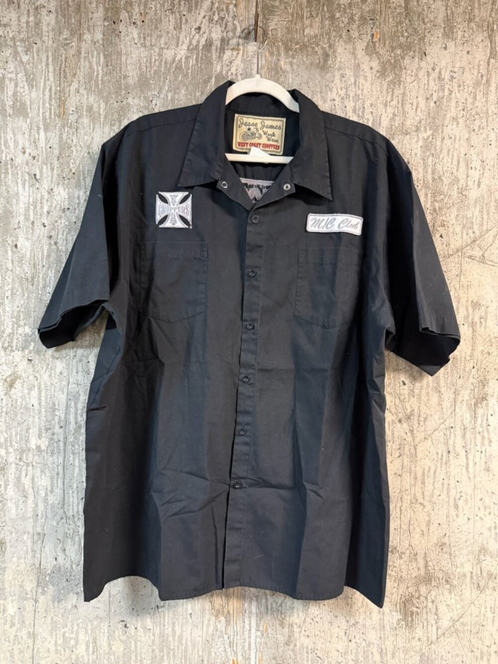 JESSE JAMES Men's Vintage West Cost Choppers Shop Shirt Size 2XL